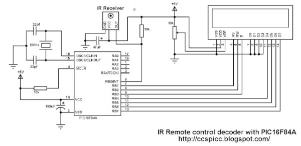 NEC Remote control decoder with PIC16F84A  schematics