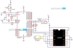 Circuit Diagram for Interfacing DC Motor with 8051 Microcontroller and L293D