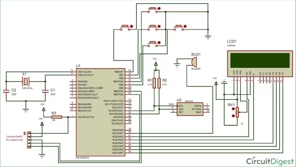 Digital-Alarm-Clock-Circuit-diagram-using-PIC-Microcontroller