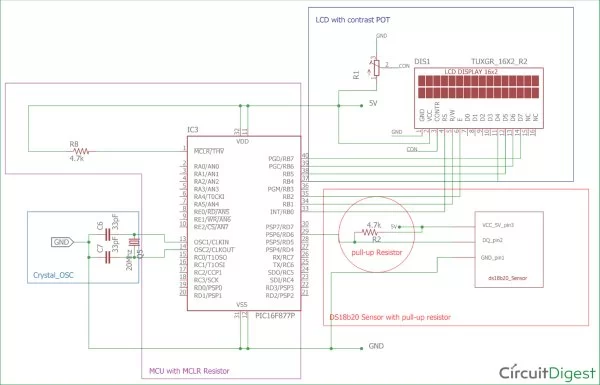 Digital-Thermometer-circuit-diagram-using-a-PIC-Microcontroller