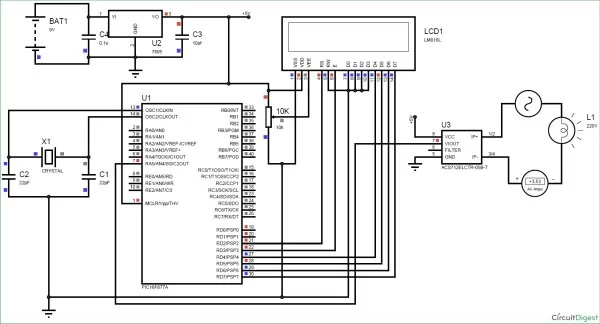 digital-ammeter-circuit Diagram-using-PIC-microcontroller