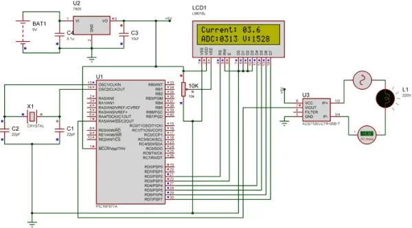 simulation-of-digital-ammeter-project using Pic-microcontroller