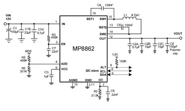 2.8VIN TO 22VIN 2A LOUT 4 SWITCH INTEGRATED BUCK BOOST CONVERTER WITH I2C INTERFACE
