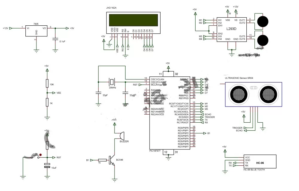 Circuit Diagram of Bluetooth Controlled Robot