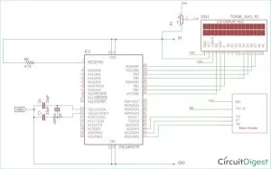 PIC16F877A Rotary Encoder Interfacing Circuit Diagram