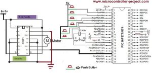 Speed control of DC motor with Pic 16f877 microcontroller and l293d motor driver ic – Circuit Diagram