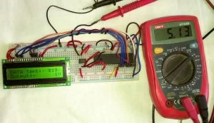 The circuit is constructed in Breadboard
