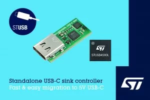 STMICROELECTRONICS INTRODUCES STANDALONE VBUS-POWERED CONTROLLER FOR 5V USB-C CHARGING APPLICATIONS