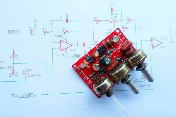 Audio Equalizer Tone Control Circuit with Bass Treble and MID Frequency Control using Op Amp