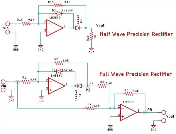 Half Wave and Full Wave Precision Rectifier Circuit using Op Amp