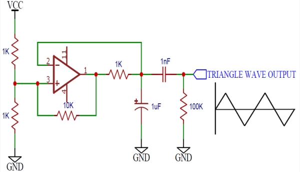 Triangle Wave Generator Circuit using Op-amp