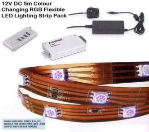 12V DC 5m colour changing RGB Flexible LED Lighting Strip pack