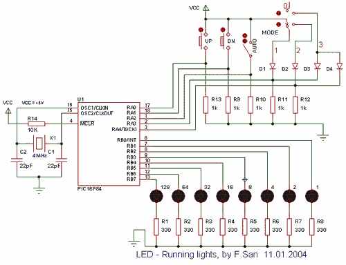 PIC16F84 LED SHOW CIRCUIT PROTON IDE EXAMPLE