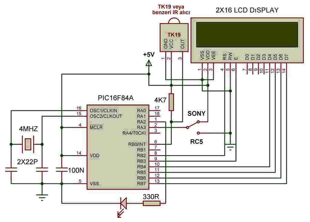 SONY PHILIPS RC5 IR REMOTE DECODER CIRCUIT PIC16F84A