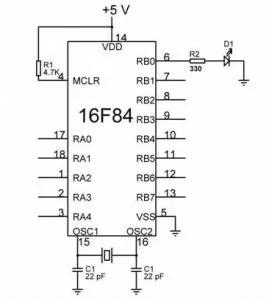 PIC16F84 LED BLINK SCHEMATIC