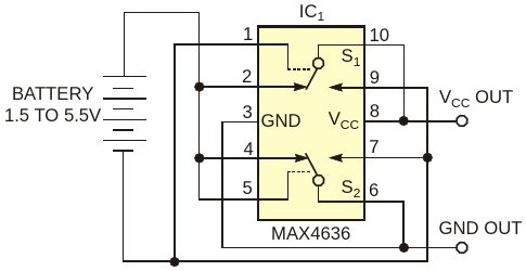 CIRCUIT PROVIDES REVERSE-BATTERY CONNECTION PROTECTION