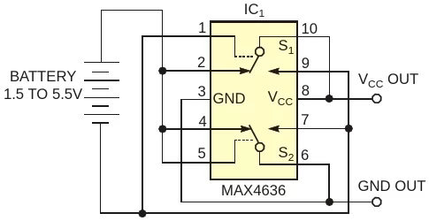 CIRCUIT PROVIDES REVERSE BATTERY CONNECTION PROTECTION