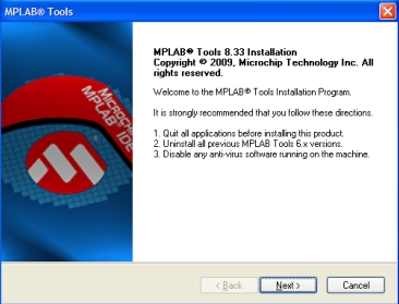 Starting dialog for MPLAB install