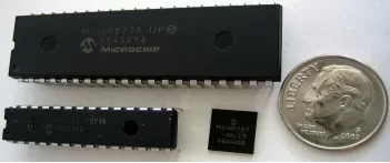 Common PIC microcontrollers in different package formats.