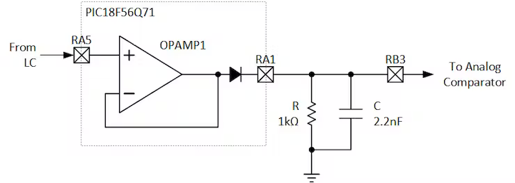 OPAMP with RC Resonant Circuit for Metal Detecting with PIC18-Q71