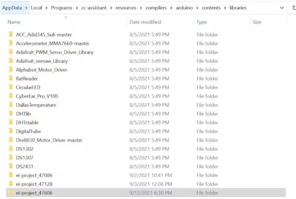 folder name that has the same number with the Edge Impulse header file on top of your Arduino text code