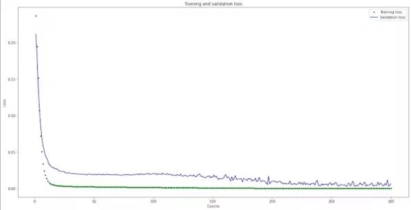 the training and validation loss for the model