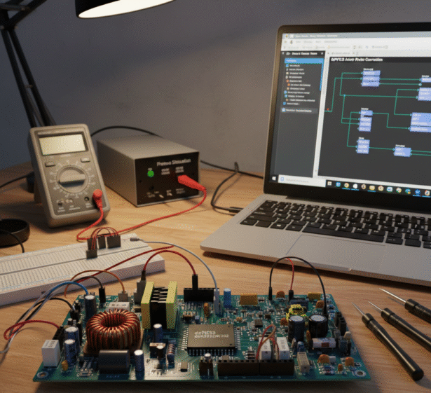 dsPIC33 PFC hardware testing workbench setup