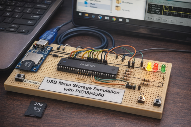 PIC18F4550 USB mass storage prototype setup