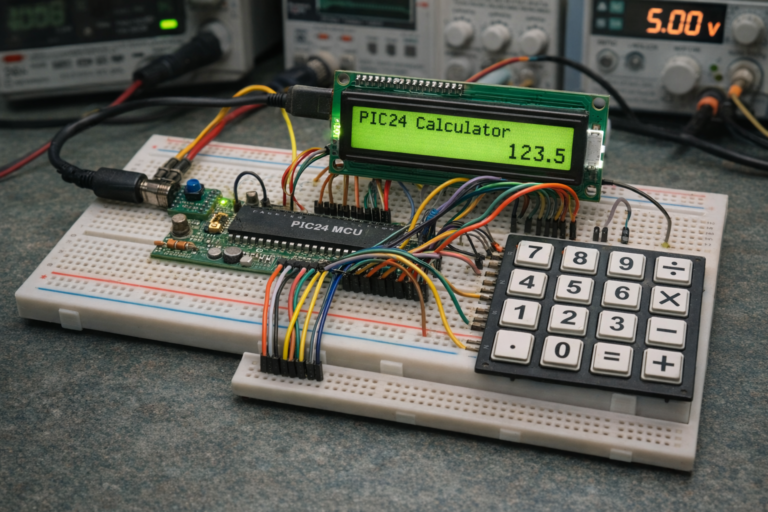 Calculator Test using PIC24FJ64GA006 with Proteus Simulation